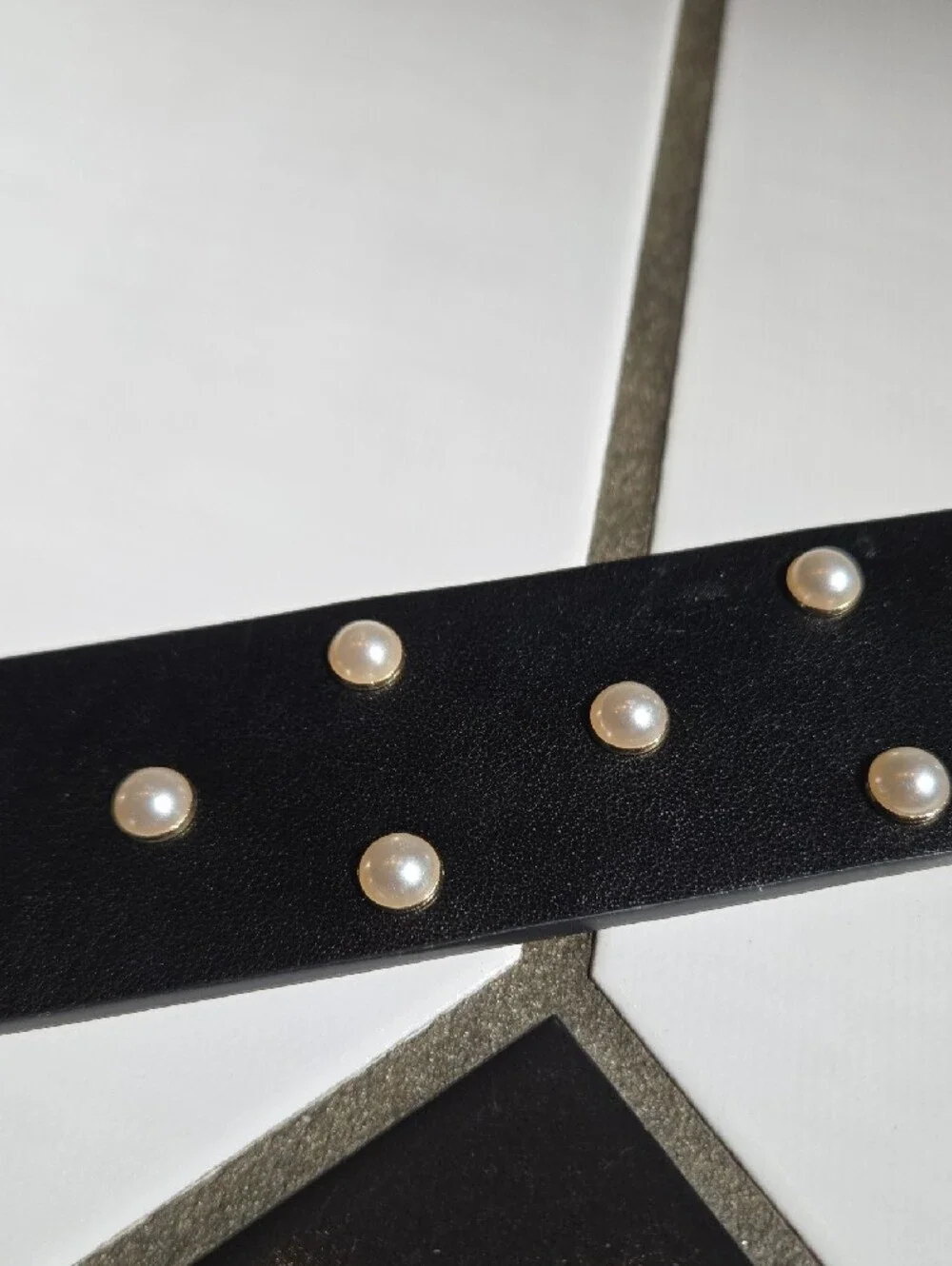 Kate Spade Pearl Studded Black Leather Belt